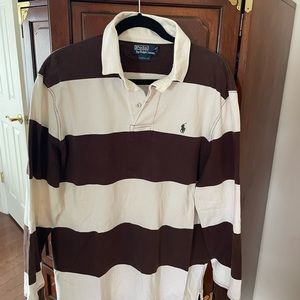 Men’s Polo long sleeve polo shirt Sz XL brown and white